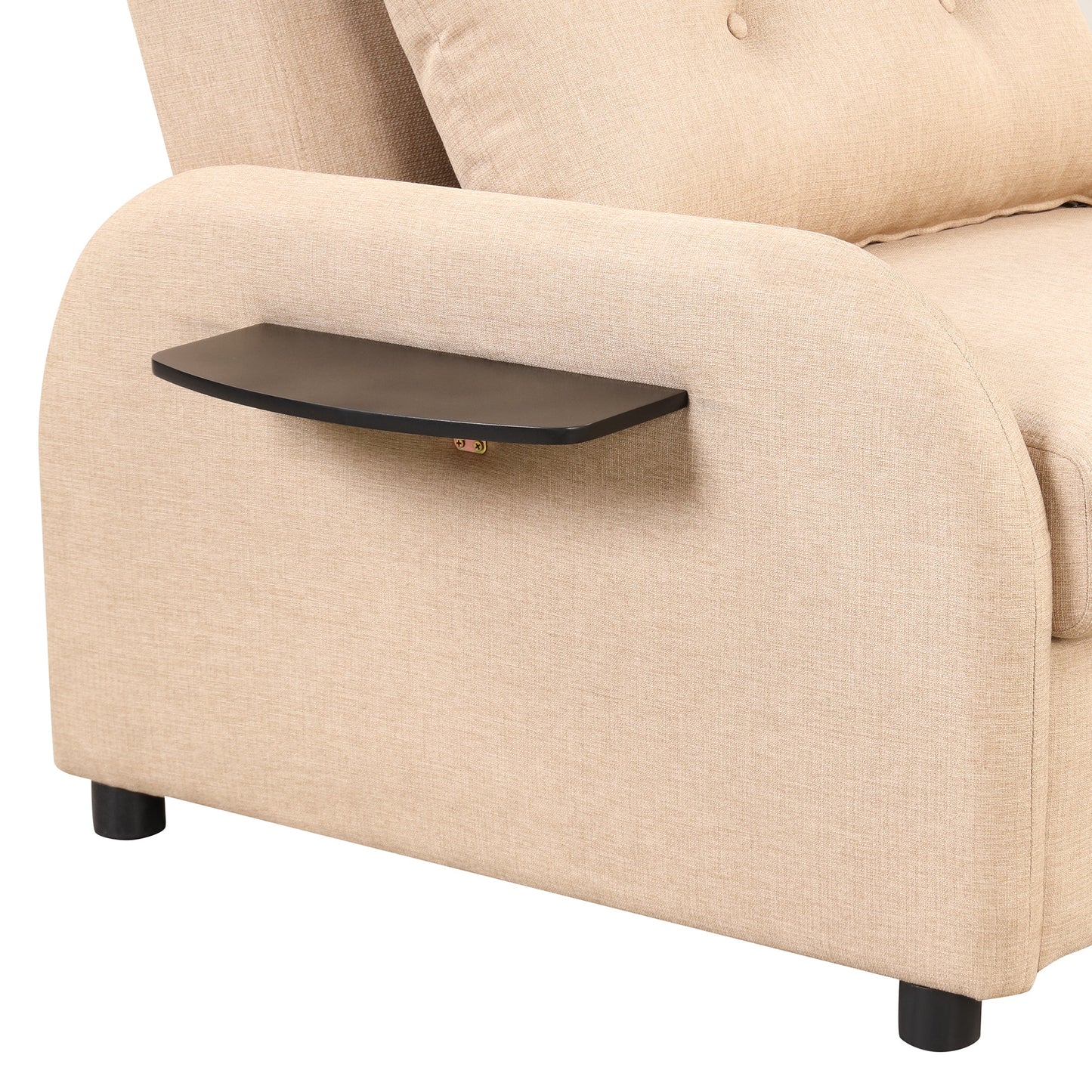 NEW Versatile Pull Out Sofa Sleeper 3 in 1 with Wing Table & USB Charge, Beige Linen, Compact Design