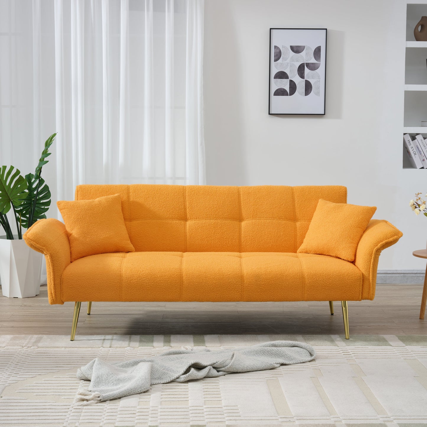 NEW 70-inch Modern Teddy Fleece Convertible Futon Sofa Bed with Adjustable Arms and Backrest