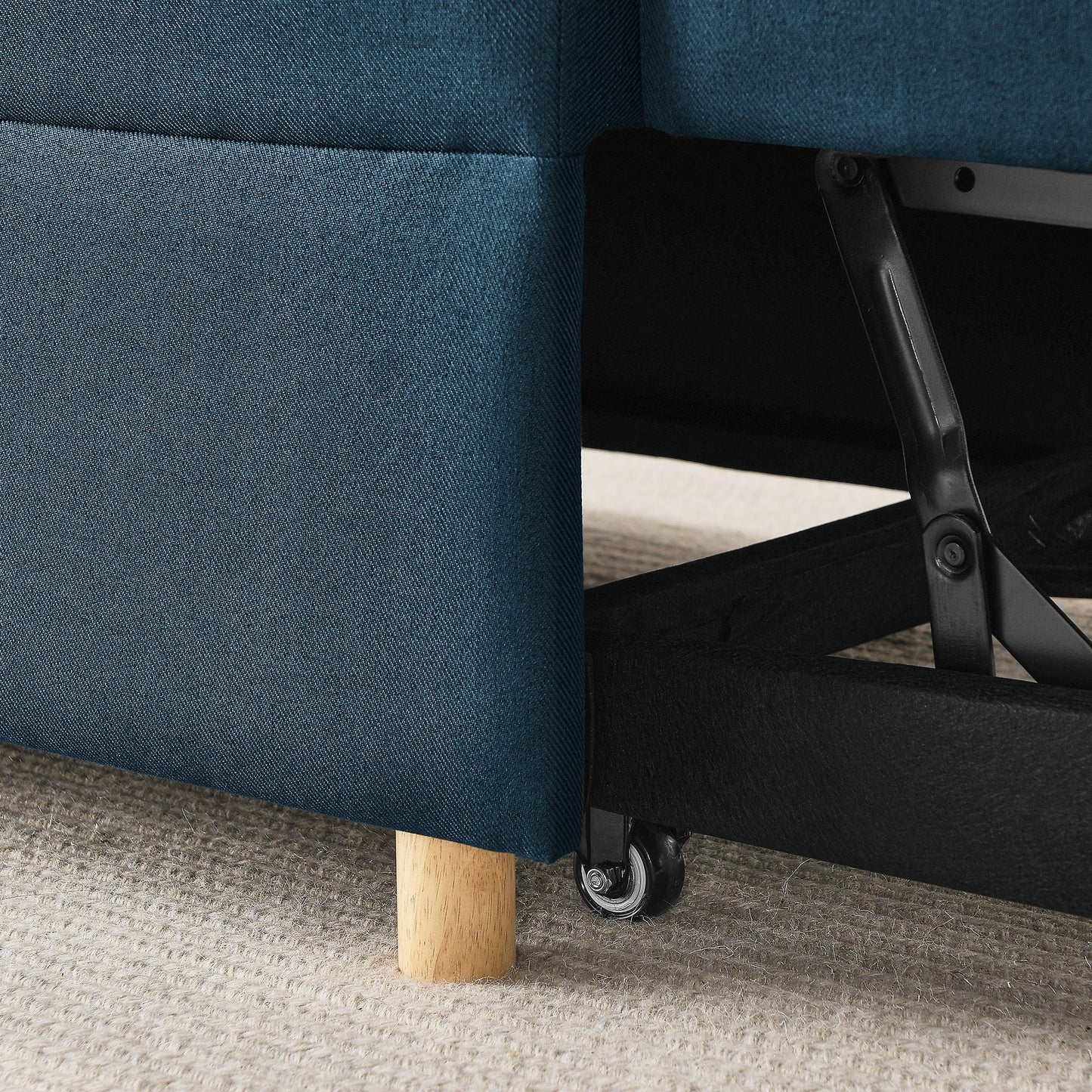 NEW Modern Blue Linen Fabric Convertible Sleeper Adjustable Backrest Couch Chair Recliner with Pullout Sofa Bed and Wheels