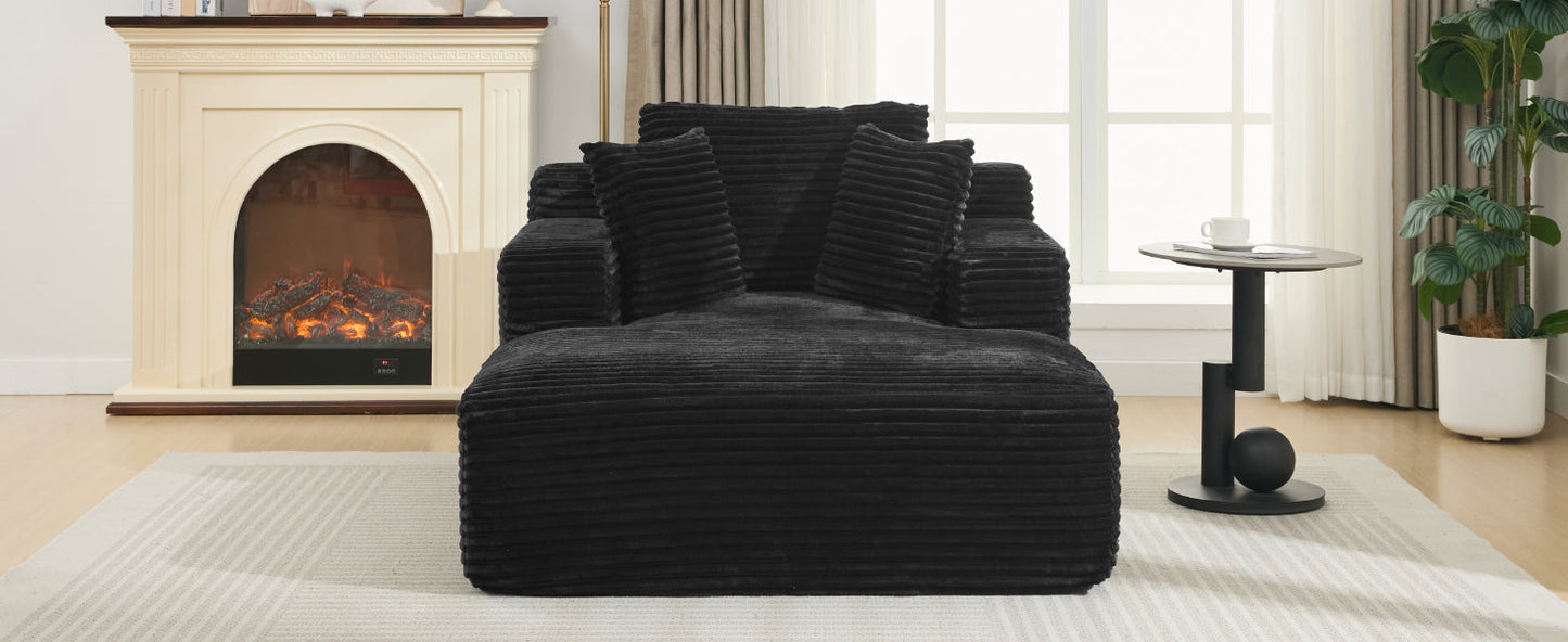 NEW Modern Black Corduroy Chaise Lounge Sofa Bed with Removable Pillows, 48.8' Upholstered Sleeper Sofa
