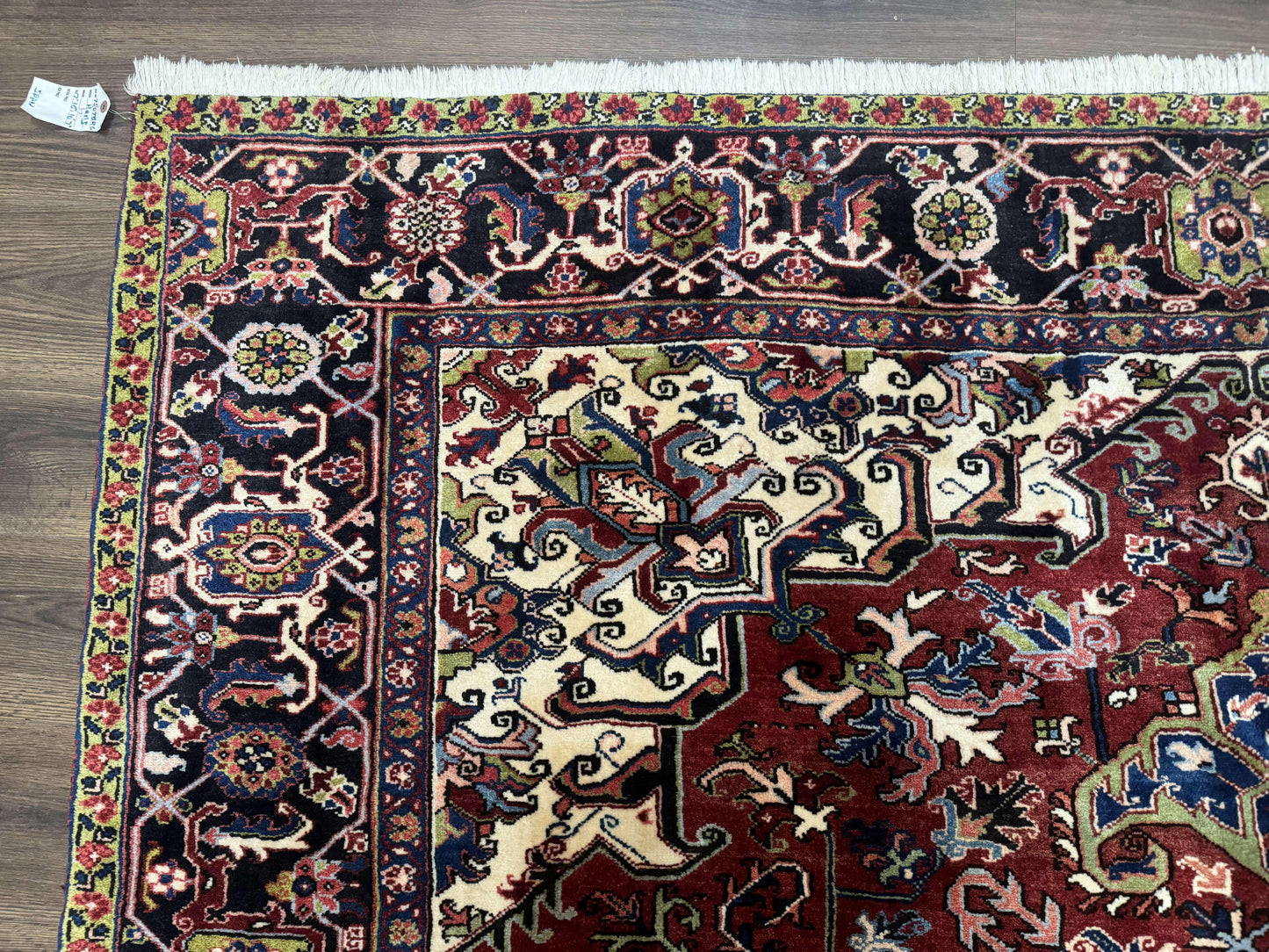 USED Antique Persian Heriz Rug 8x11, Geometric Tribal Wool Carpet, Brick Red