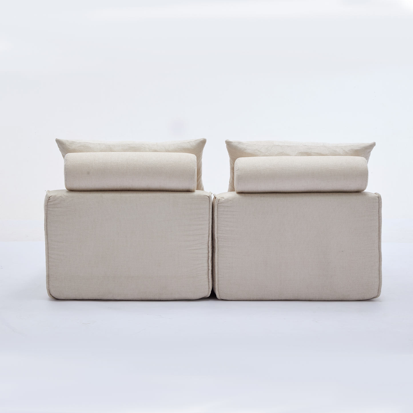 NEW Modular Sofa,No Armrests,At will DIY,Soft Chenille Fabric,Neck Pillow-Back Lounge Sofa Chair,Reading Nook, or Apartment Living, Lumbar Pillow,2 Seats,Upholstered,Beige