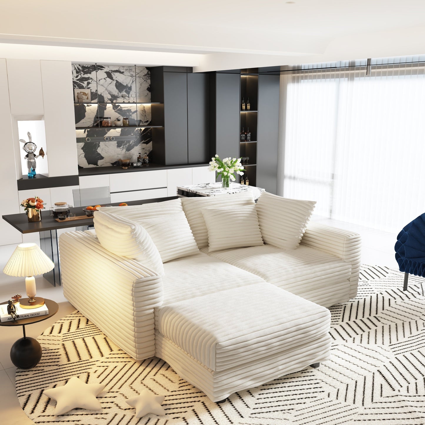 NEW 104.3' Modern 4-Seat  Beige Comfy Upholstered Plush Corduroy Sofa