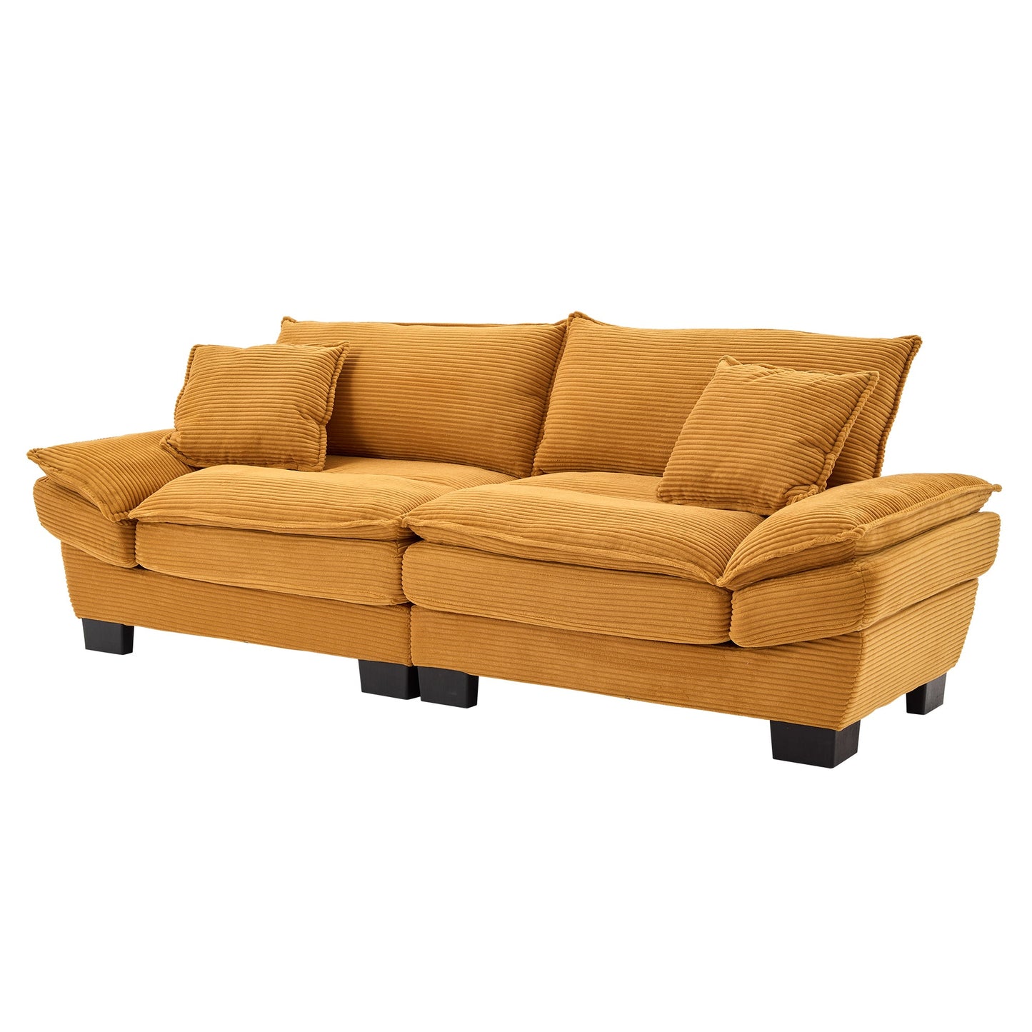NEW Comfy Upholstered Deep Seat Yellow Corduroy Sleeper Couch Loveseat Sofa with Pillows