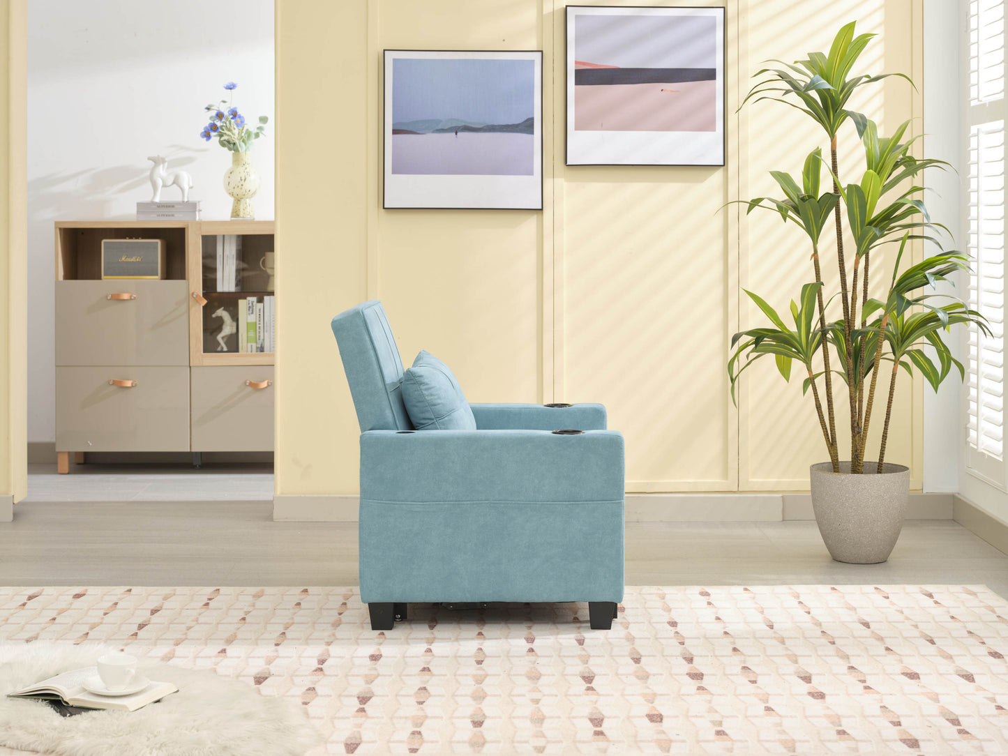 NEW Green Scratch Cloth Futon Chair Bed Convertible 3-in-1 Pull Out Sleeper Bed with USB Port