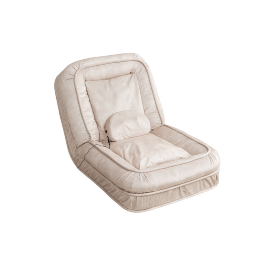 NEW 5 Adjustable Position Beige Velvet with Foam and Iron Upholstered Dog Bed for Adults and Pets - Bean Bag Floor Sofa with Massage Pillow & 2 Soft Pillows