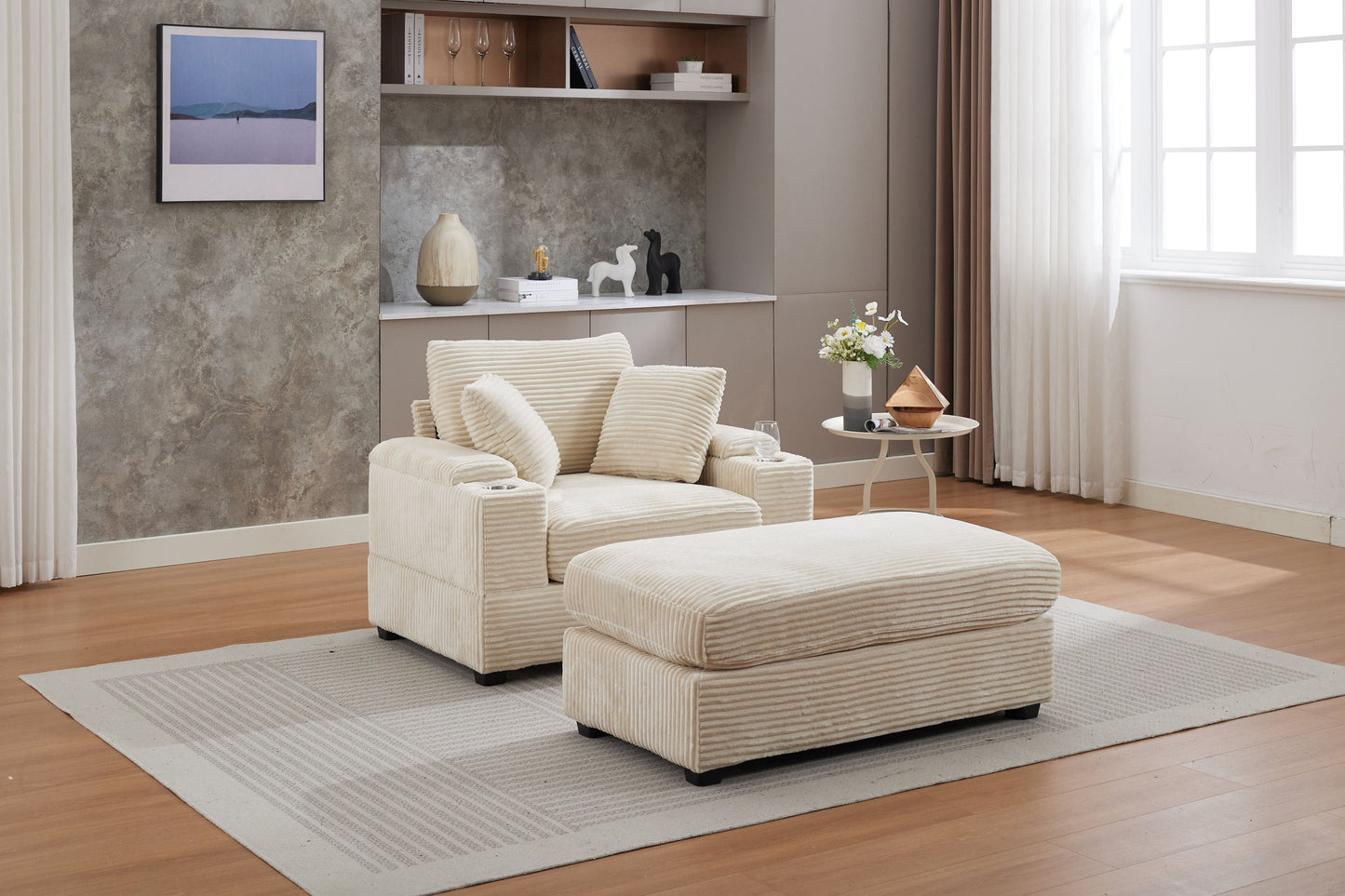 NEW Corduroy Beige Upholstered Chaise Lounge Sofa