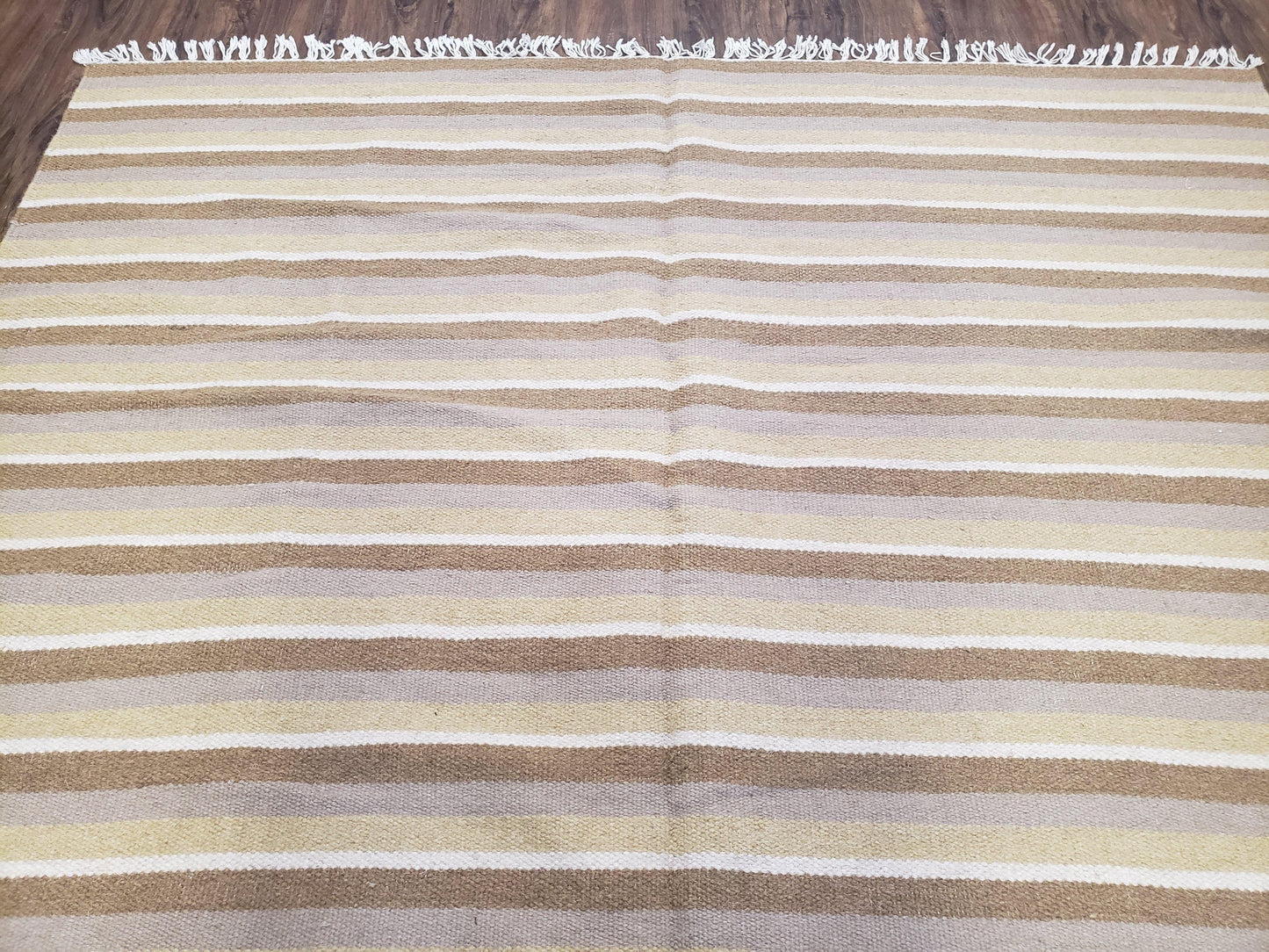 USED New Indian Striped Blanket, Multicolor Earthern Tones Kilim Rug, Wool Handmade South American Style Blanket, Queen Sized Bedspread 5x8 - 6x8