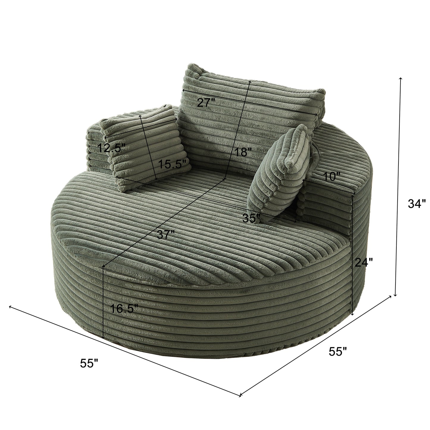 NEW 55'' L Corduroy Sponge Single Sofa Fluffy Modern Sleeper Chair