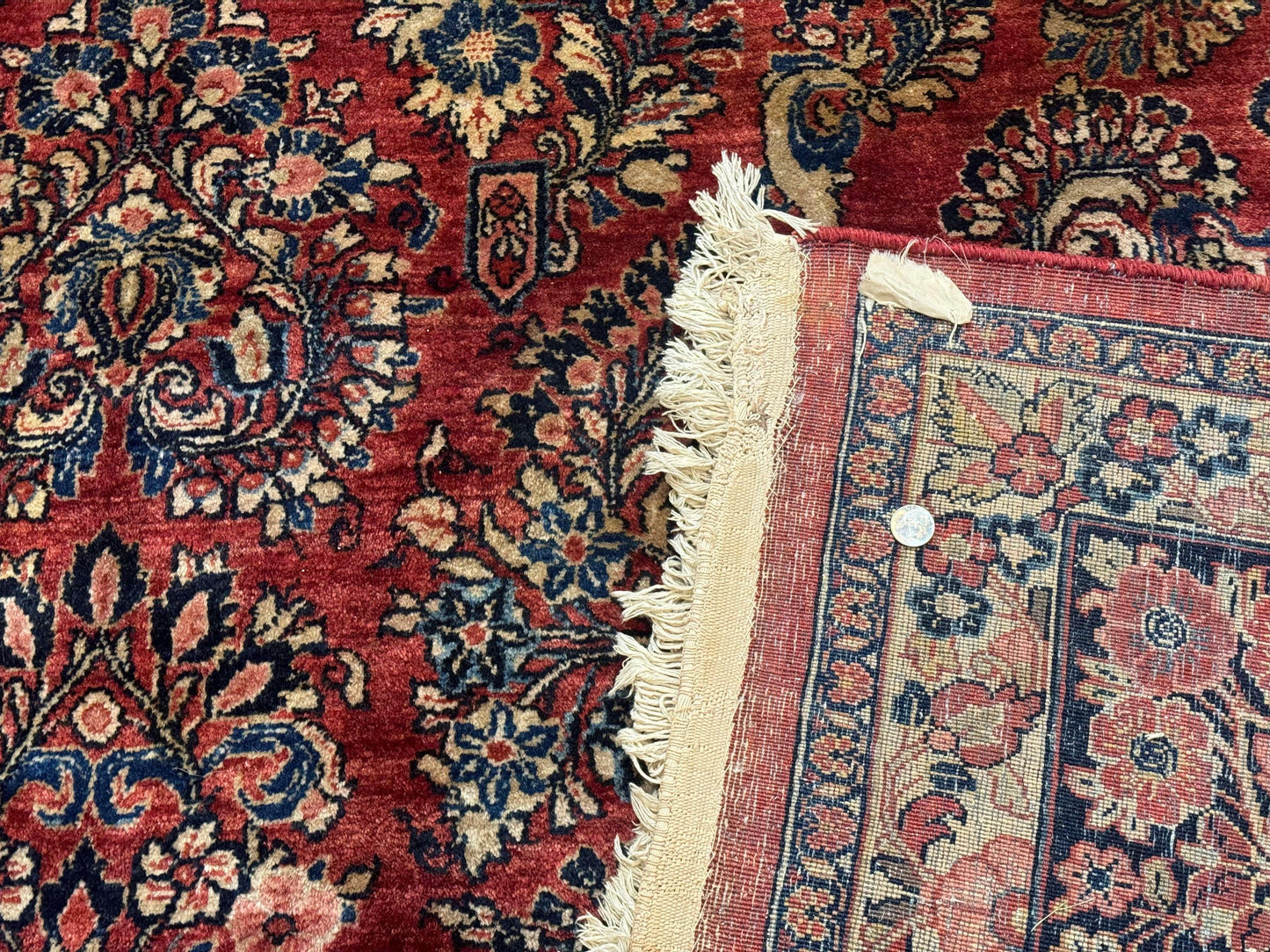 USED Large Persian Sarouk Rug 10x17, Palace Size Antique Persian Carpet, Red, Floral Allover, Traditional Persian Rug, Oversize Handmade Wool Rug