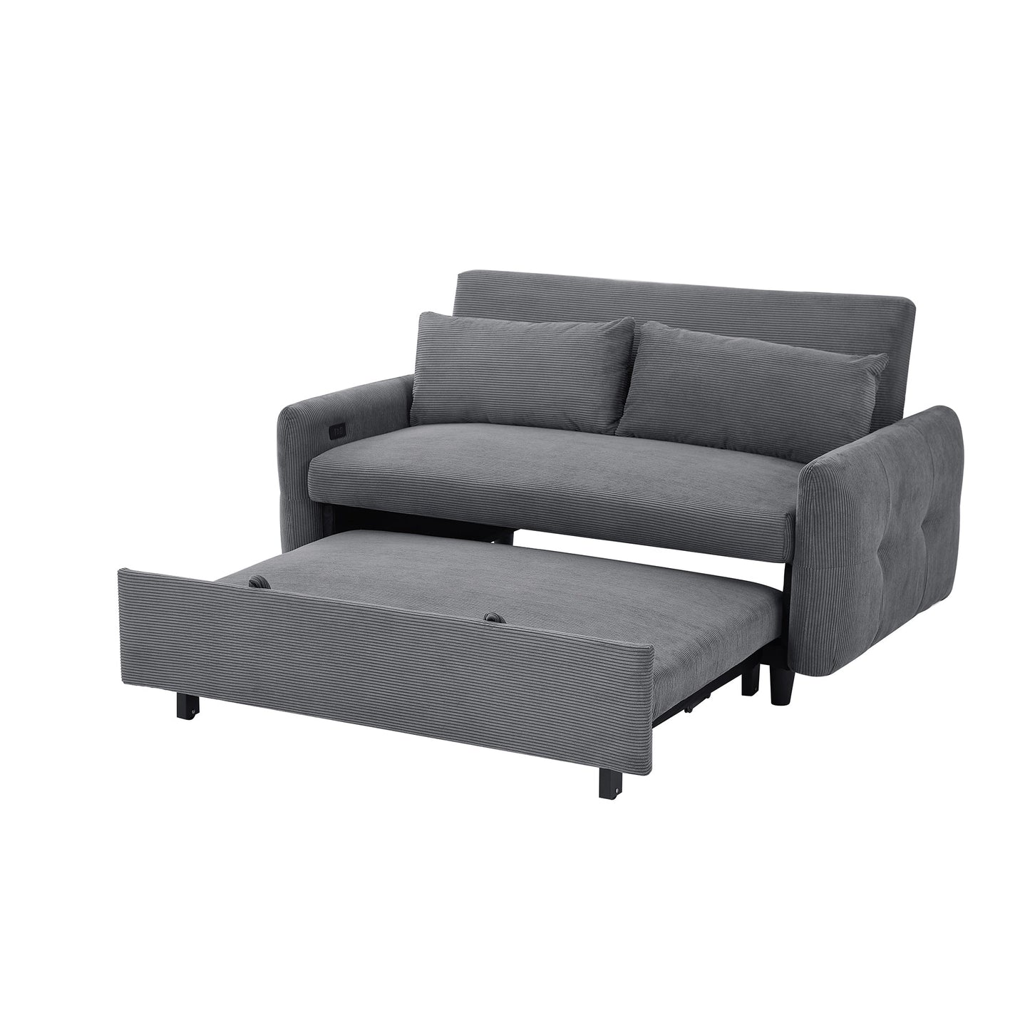 NEW 54.5’ Dark Grey Corduroy Modern Convertible Pull-out Sofa Bed