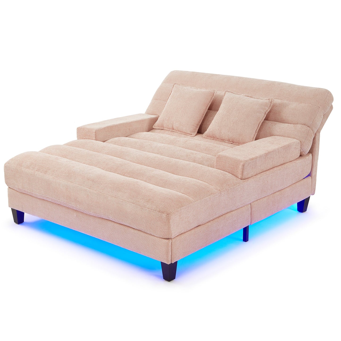 NEW Modern Pink Chenille Upholstered 57.1’ Chaise Lounge Sofa Bed with Adjustable Backrest and LED Light Strip