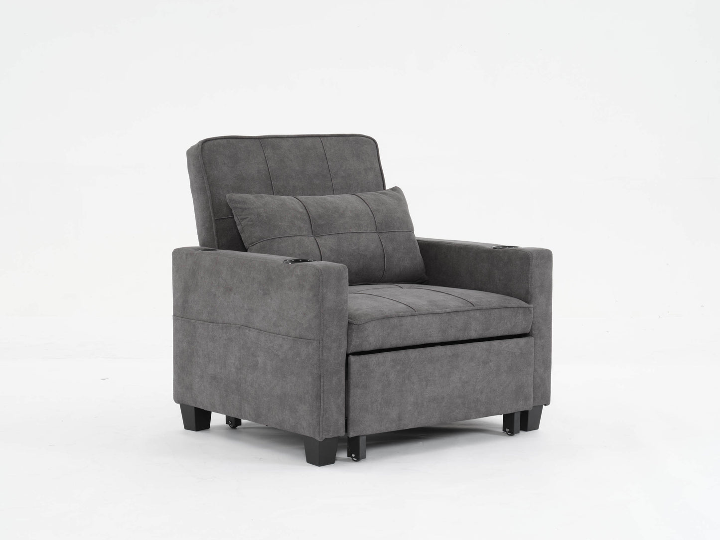 NEW Dark Grey Futon Bed Convertible Chair 3-in-1 Pull Out Sleeper Sofa with USB Ports