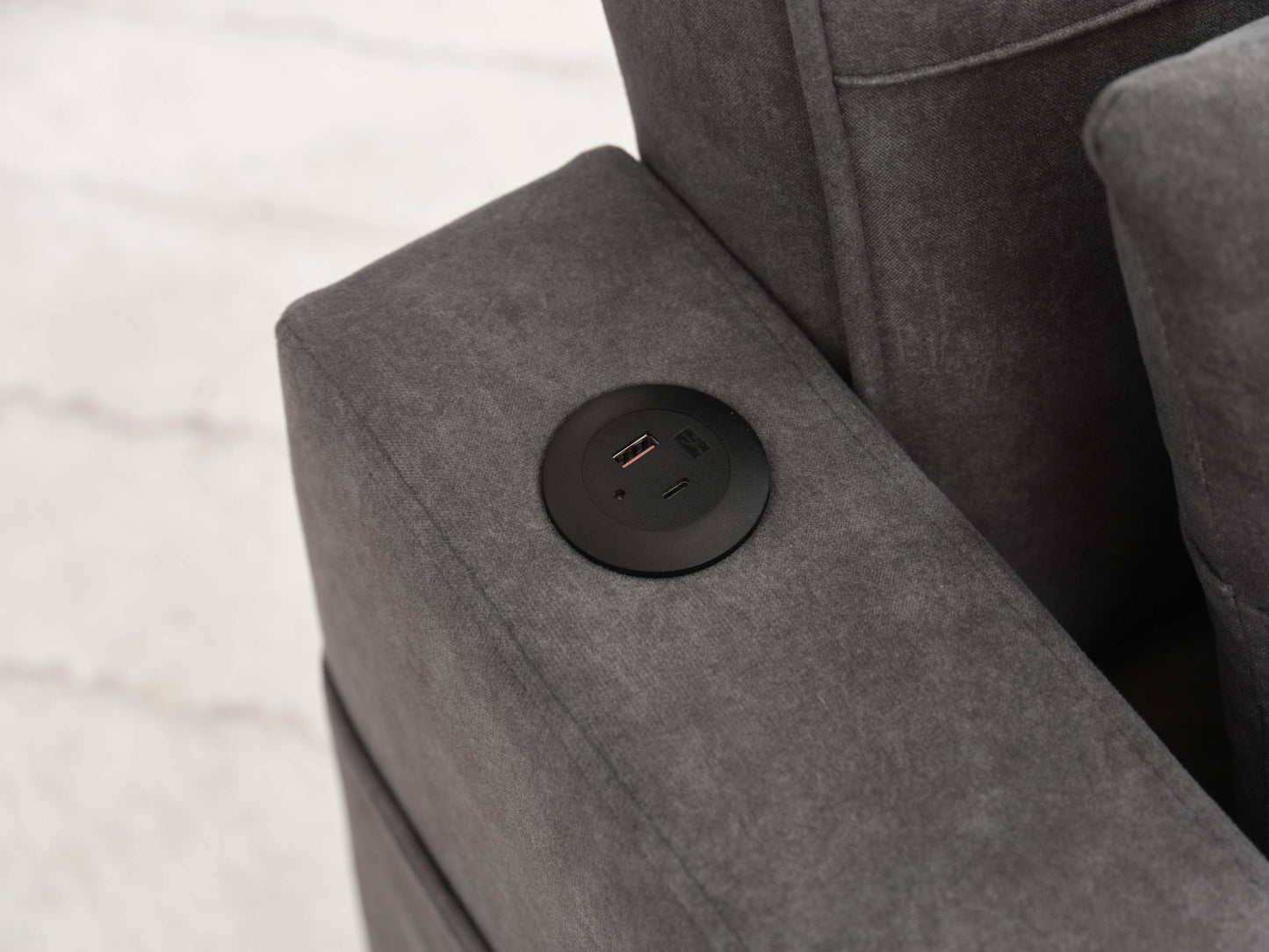 NEW Dark Grey Cloth Fabric 2 Seater Loveseat Recliner Sofa Bed with Adjustable Backrest USB and Cupholders