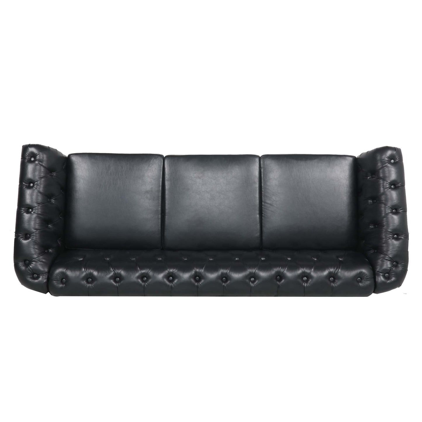 NEW 84.65' BLACK PU Rolled Arm Chesterfield Three Seater Sofa Couch