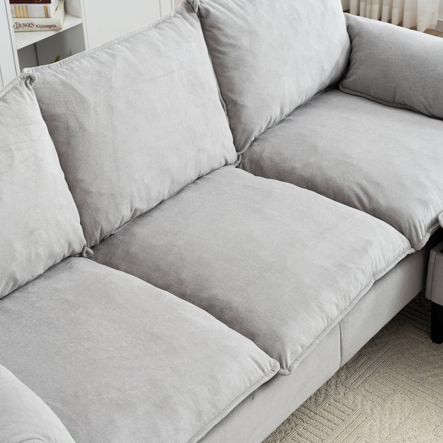 NEW Beige Convertible Combination L-Shaped Sofa with Footstools Storage