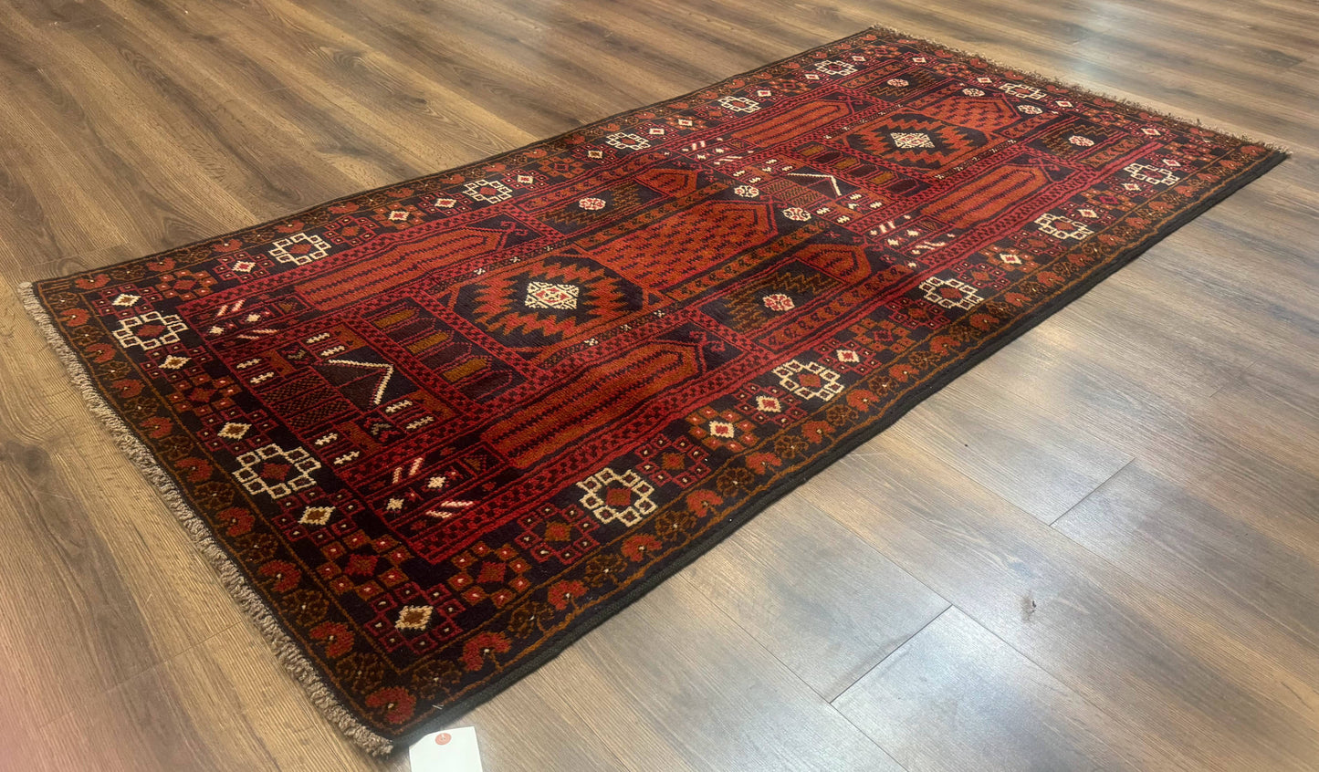 NEW Afghan Rug 3x7, Balouch Carpet Tribal Rug, Red