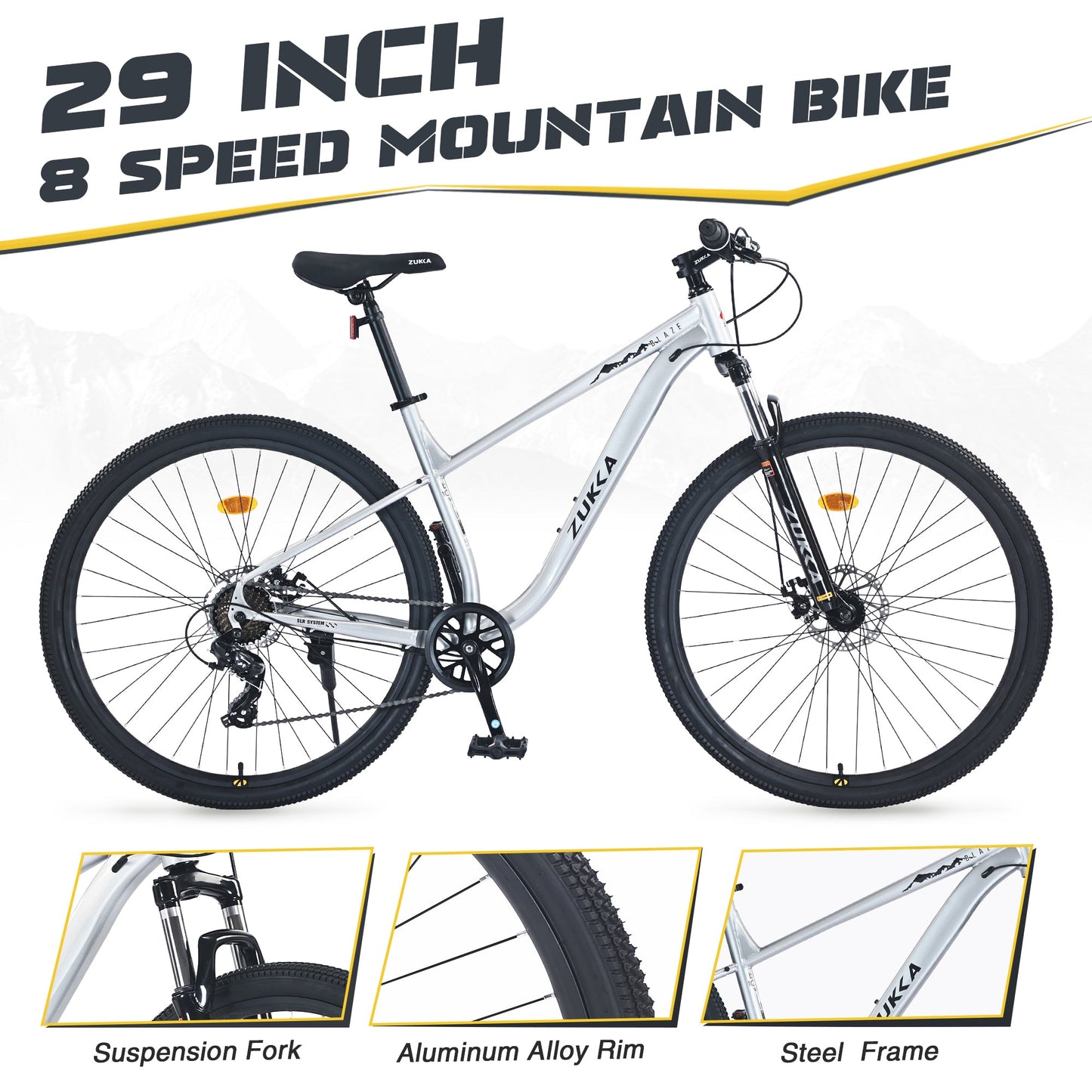 NEW 29"  Wheels 8 Speed Mountain Bike, for Men Women Boys and Girls, Front Suspension, Steel Frame