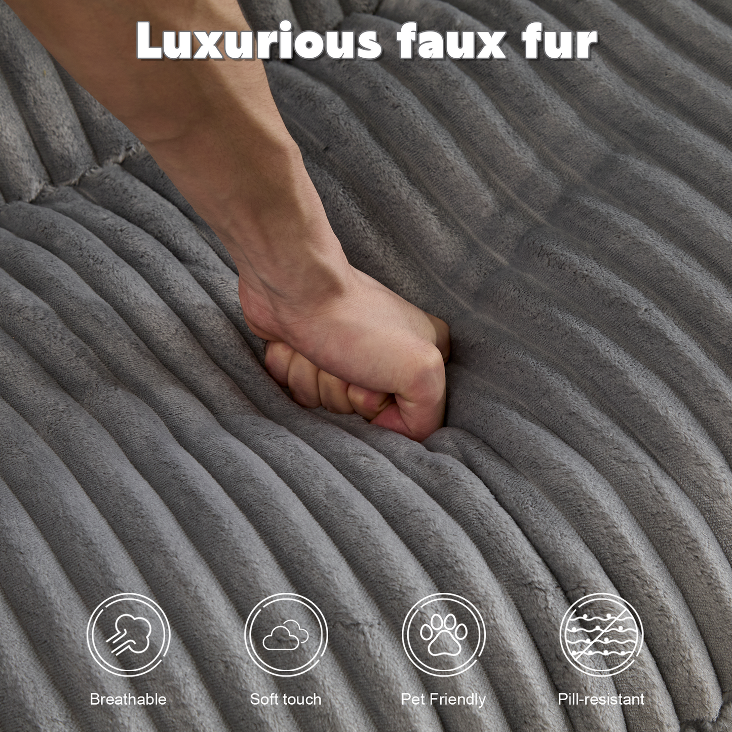 NEW Indoor Grey Corduroy Oversized Upholstered Double Chaise Lounge Chair Oversized Upholstered Sleeper Cloud Couch Deep Seat Luxury Sectional Sofa Bed Chaise Lounge