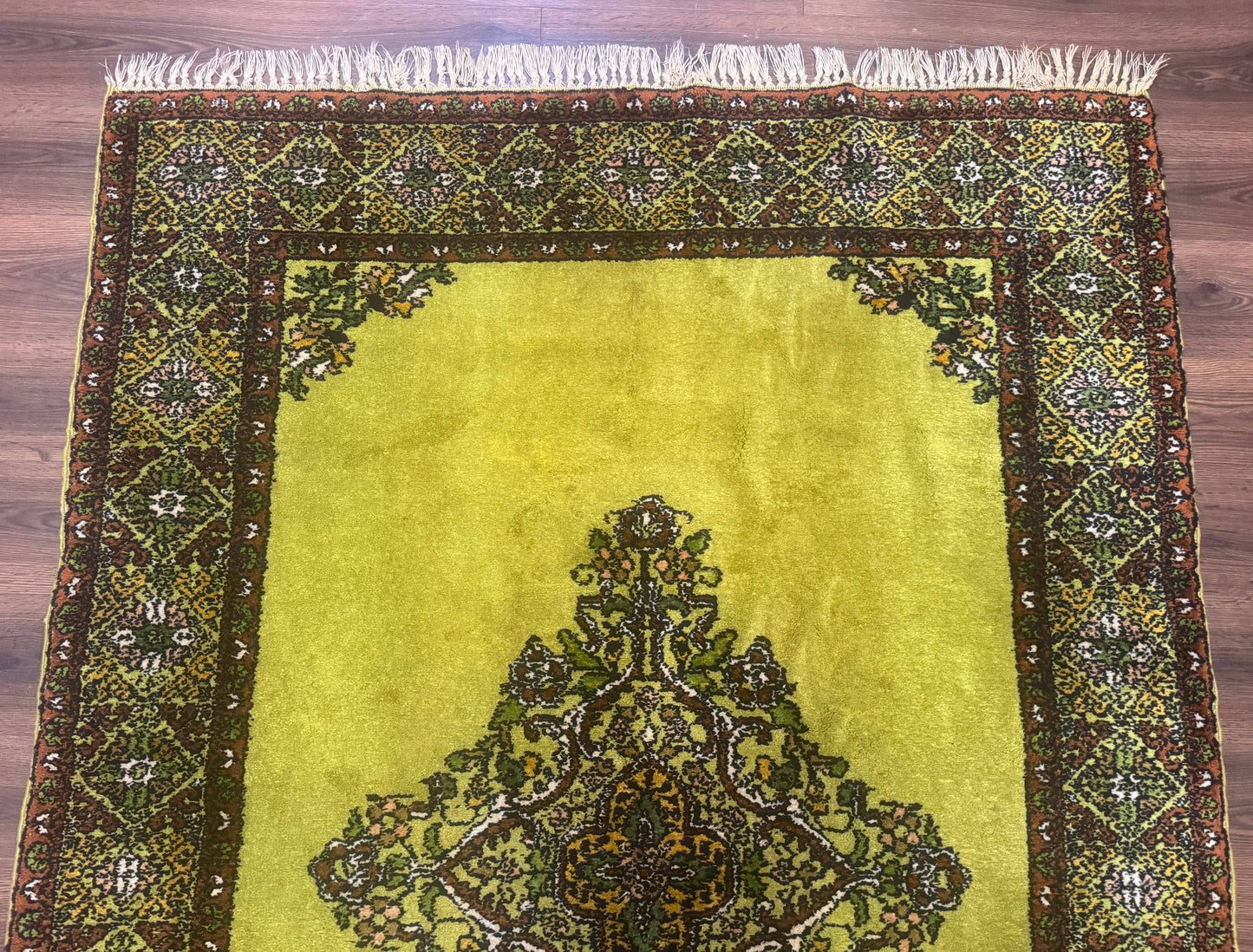 USED Moroccan Rug 6x8, Semi Open Field, Vintage, Lime Green, Wool Carpet