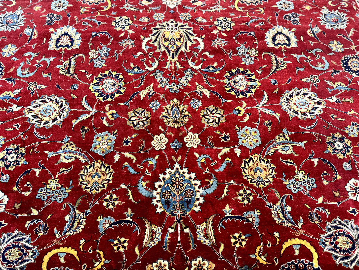 USED Pak Persian Rug 9x12, Red and Navy Blue, Floral Allover, Hand Knotted Vintage Wool Carpet, Fine 260 KPSI
