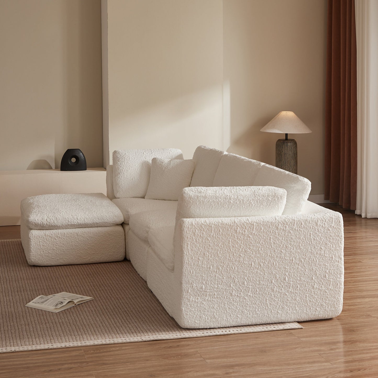 NEW Cloud Style 3 Seater Convertible Couch Warm White, Chenille Fabric L-Shape Modular
