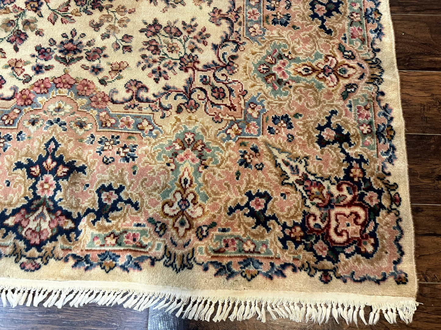 USED Antique Karastan Rug 8.8 x 12 Lanamar Floral Ivory Kirman Wool Discontinued