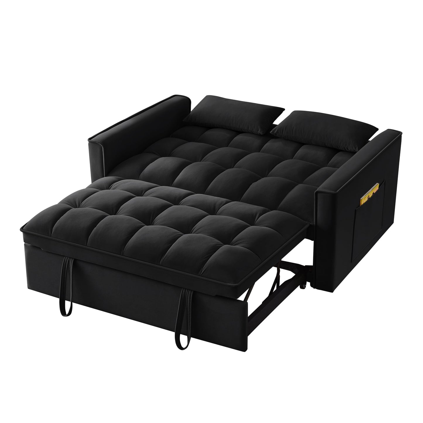 NEW 4 in1 Loveseat Sofa Bed with Armrests & Storage Pockets, Multi-Function Tufted Pull-out Sofa Bed with Adjustable Backrest and Pillows, Convertible Loveseat Sofa Couch,Black