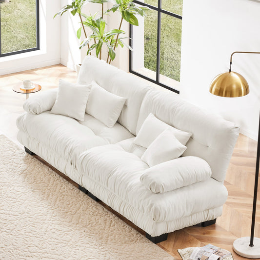 NEW Chenille White Cloud Couch 2 Seater Loveseat Sofa with 2 Lumbar Pillows and 2 Throw Pillows