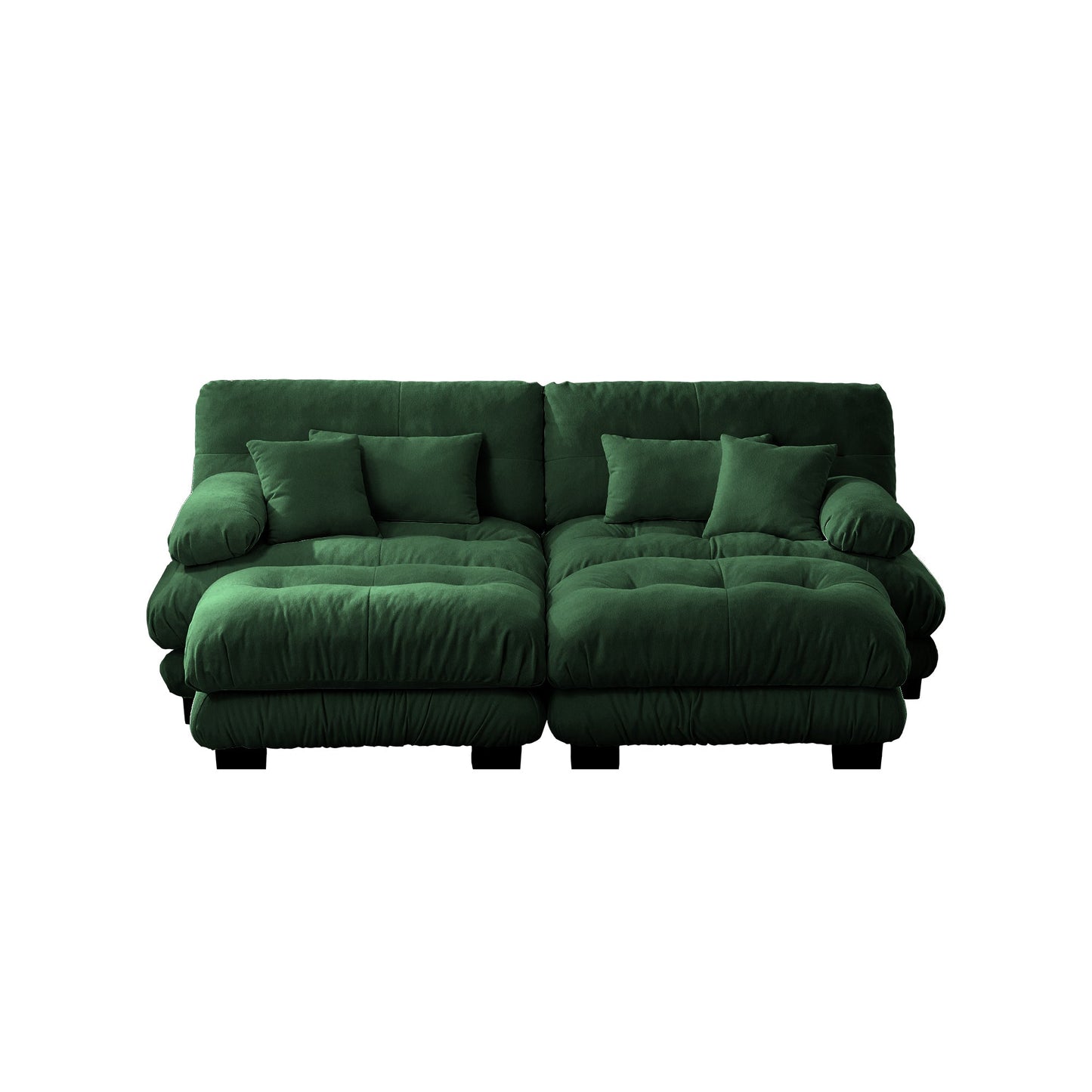 NEW Cloud Couch Sleeper Sofa for Living Room, Chenille 2 Seater sofa with 2 Lumbar pillows and 2 throw pillows , Upholstered Wide Arm Sofa with 2 Ottomans,Chenille Green