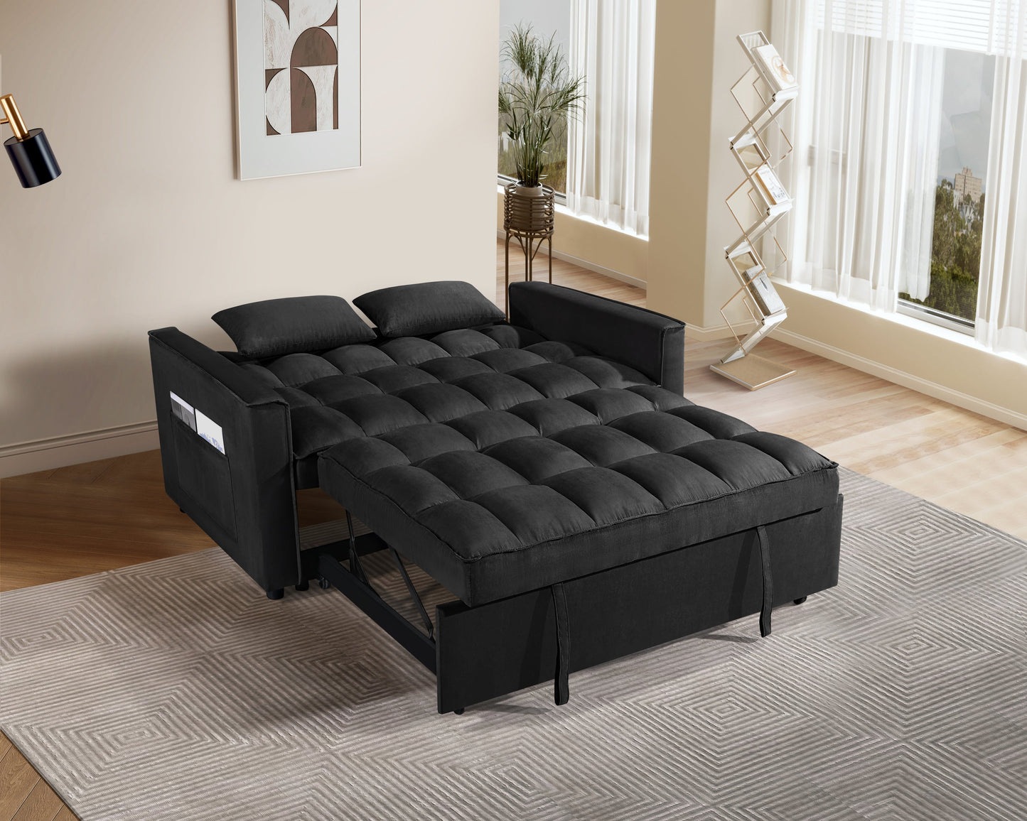 NEW Suede Fabric Pull Out Couch 3 in 1 Convertible Sofa Bed Sleeper Chair Lounge Sleeper with Pullout Bed