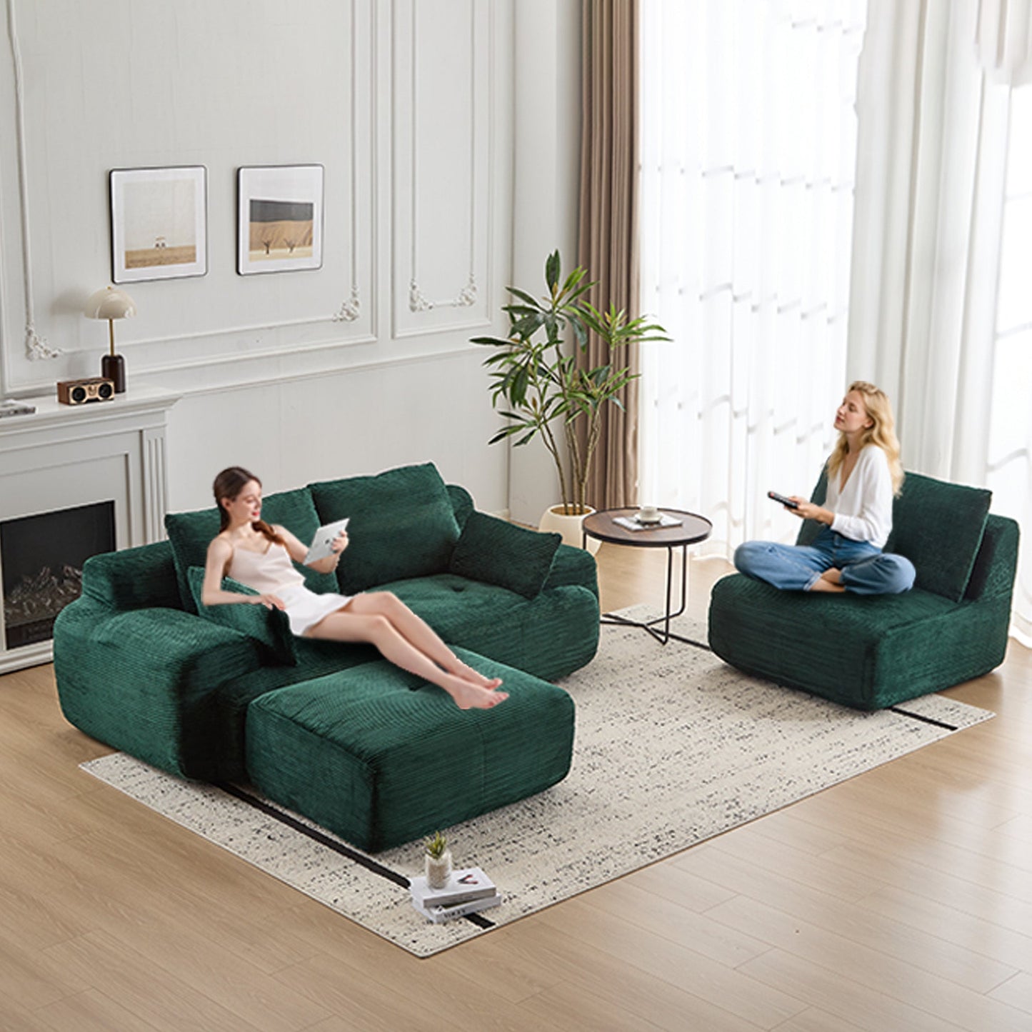 NEW Modern Memory Foam Compressed Sofa,Large Sectional Couches for Living Room,Pet-Friendly Cloud Modular Sectional Sofa,Corduroy Fabric,Extra Deep Loveseat,No assembly required,Green