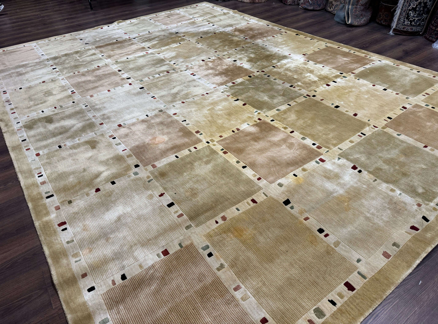 USED Large Wool Rug 10x13, Panel Design, Modern Contemporary Carpet