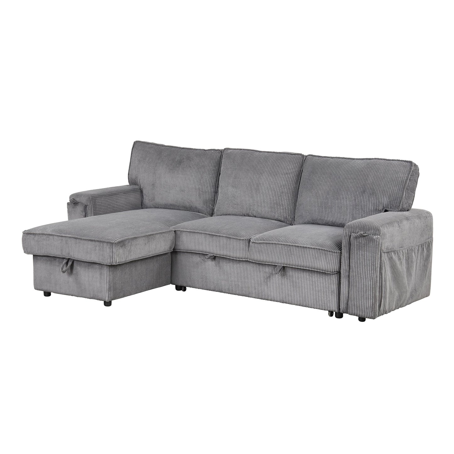 NEW U_STYLE Upholstery Sleeper Sectional Sofa with Storage Bags and 2 cup holders  on Arms