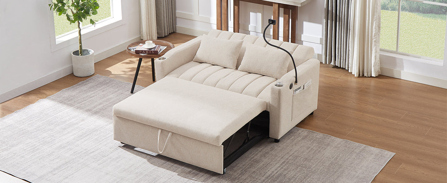 NEW Beige Bella Fabric Convertible Sofa Bed Loveseat