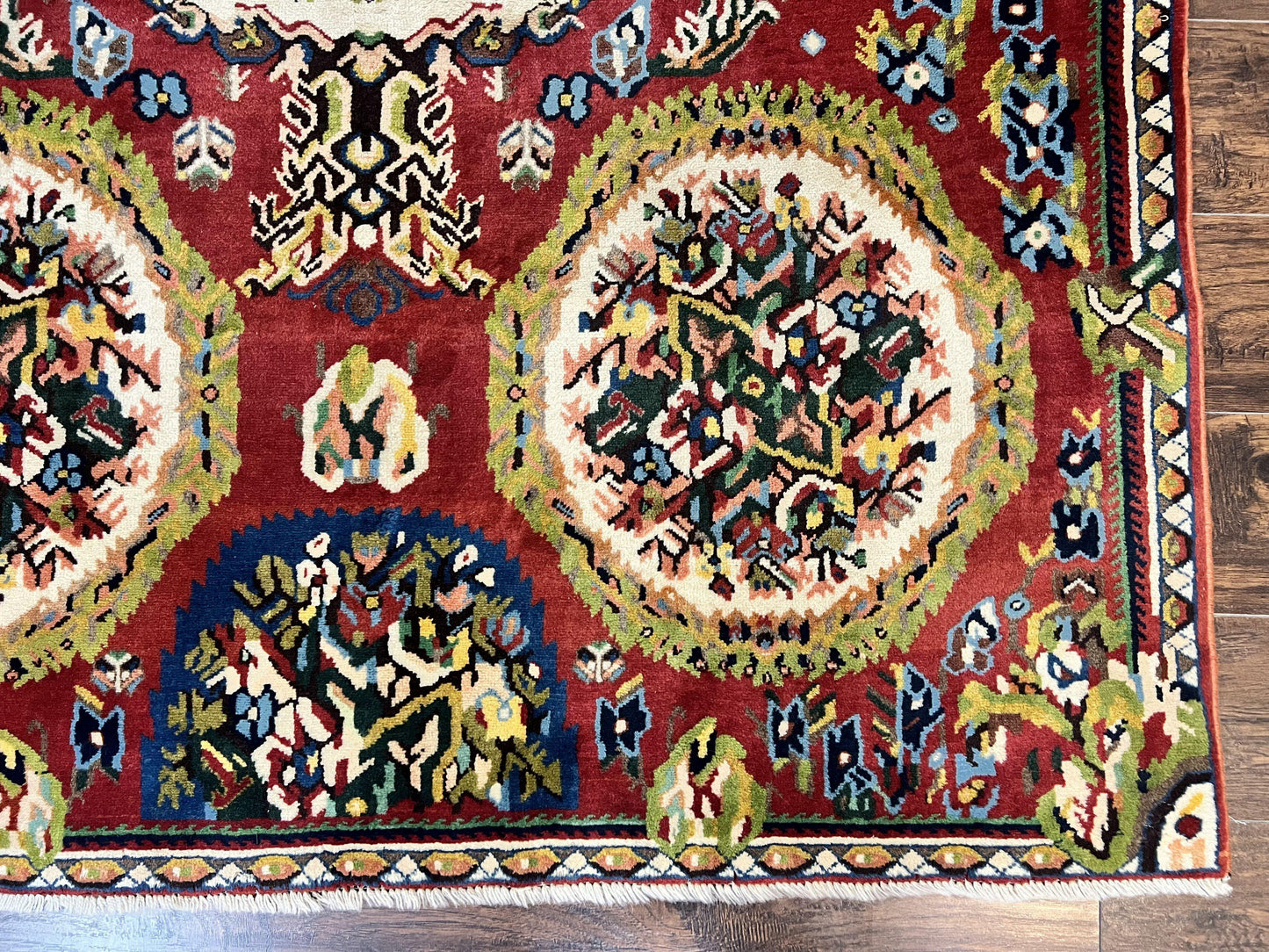 USED Persian Bakhtiari Rug 5x8, Wool Hand Knotted Antique Carpet, Red, Floral Oriental Rug, 5 x 8 Medium Sized Rug