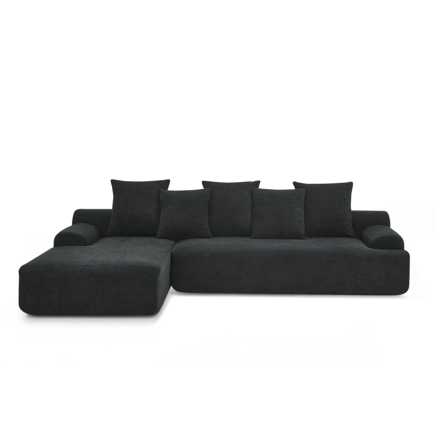 NEW Modern Black Melange Velvet Upholstered L-Shape Sectional Modular Compressed Sofa