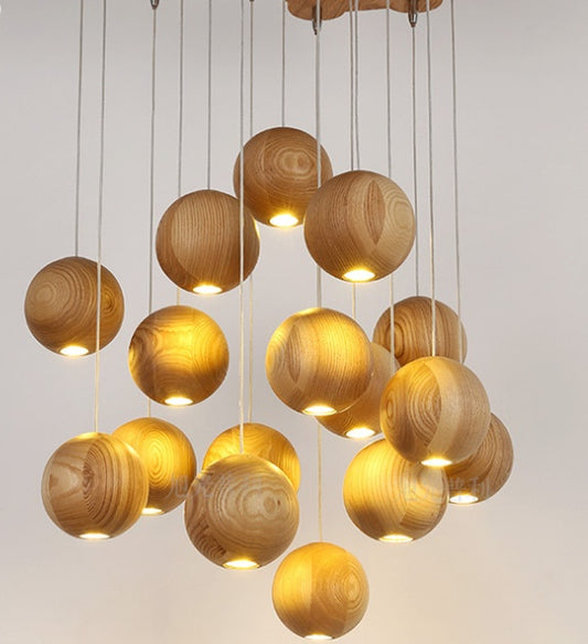 NEW Nordic Solid Wood Ball Chandelier Hanging Lamps Ceiling Light Fixture