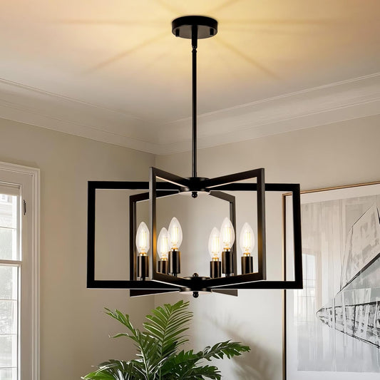 NEW Black 6 Light Adjustable Pendant Chandelier For Dining Room