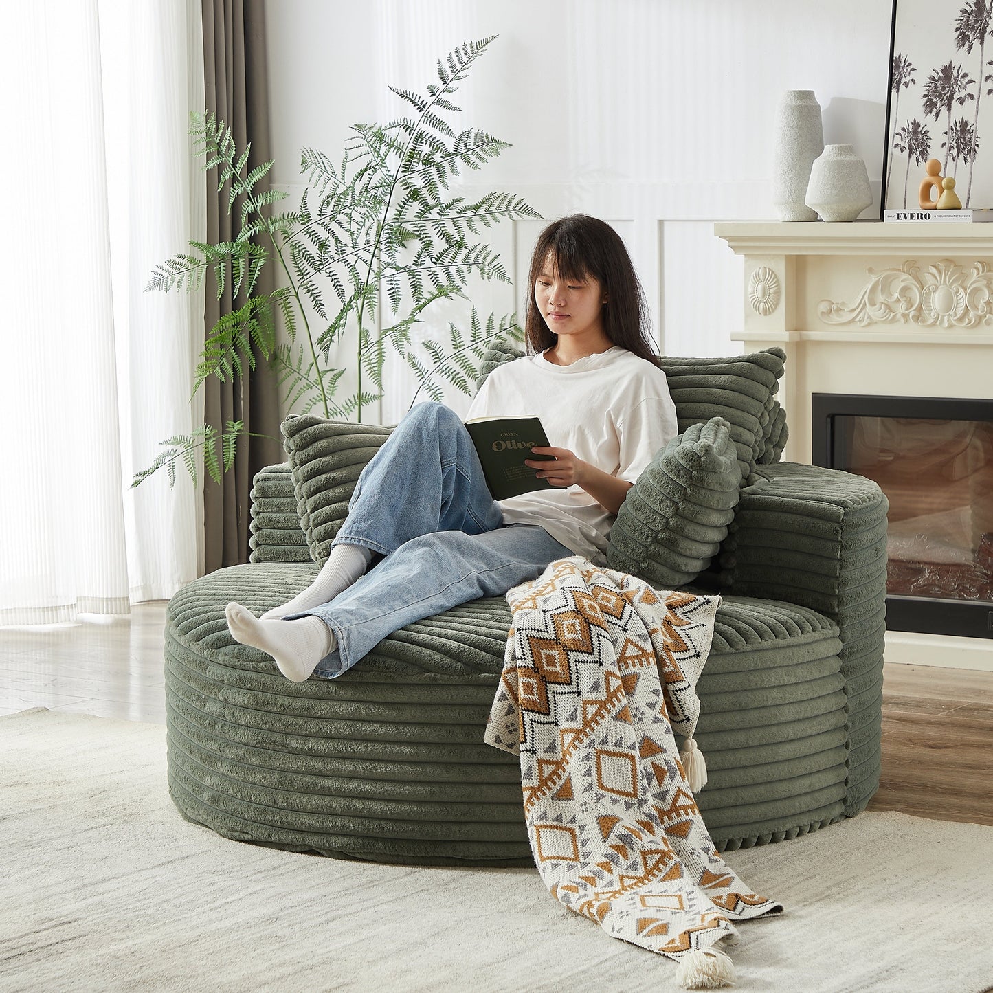 NEW 55'' L Corduroy Sponge Single Sofa Fluffy Modern Sleeper Chair