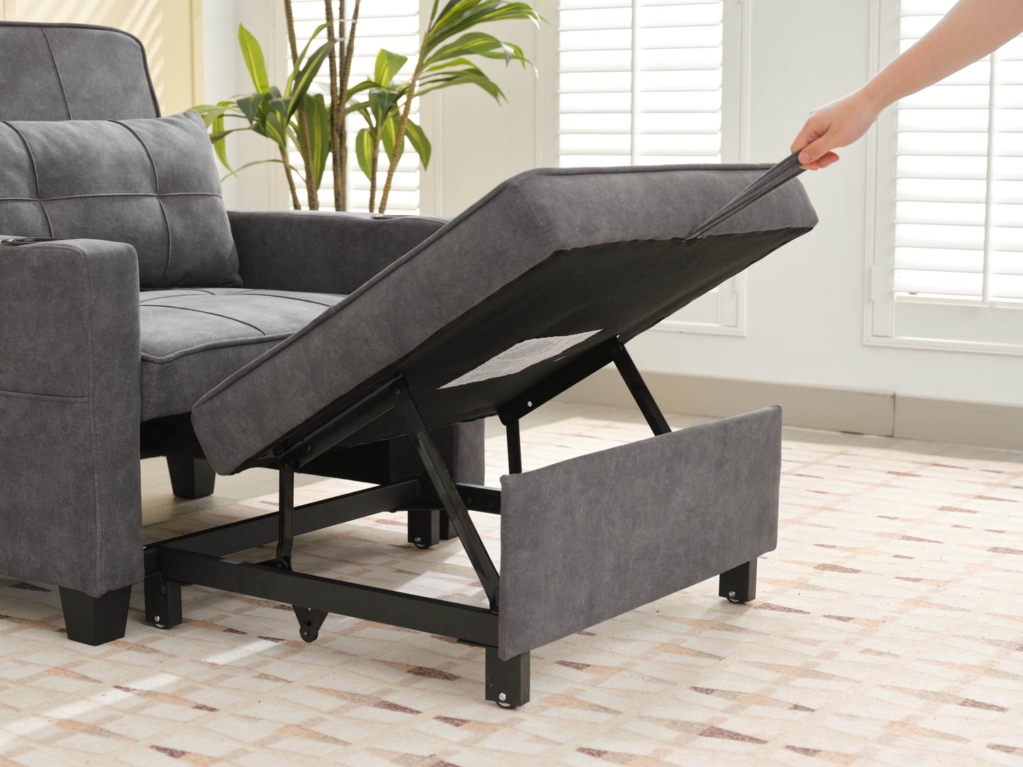 NEW Dark Grey Futon Bed Convertible Chair 3-in-1 Pull Out Sleeper Sofa with USB Ports