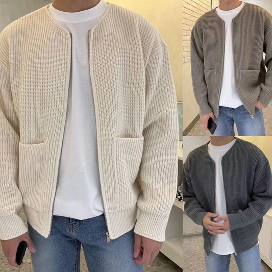 New Men Zip Up Knitted Cardigan Lined Funnel Neck Jumper Sweater Pockets Coat All Seasons Comfortable Soft Long Sleeve