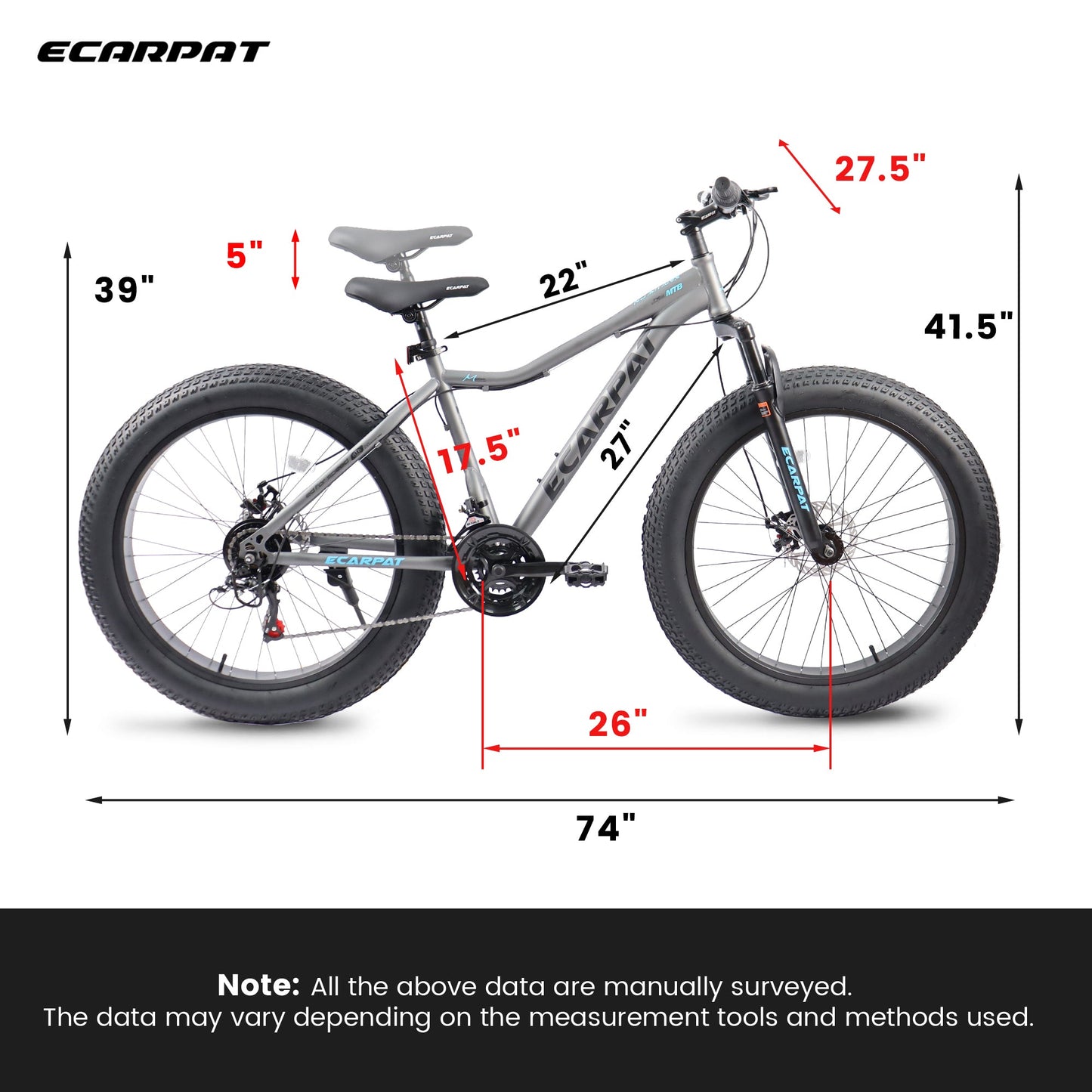 NEW A2605D 26-Inch Mountain Bike with Front Suspension Shock Absorption, Disc Brakes, 21-Speed Gear System, 85% Pre-assembled, Ideal for Mountain, Sand, and Snow Cycling