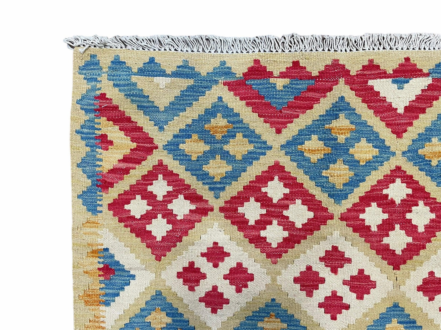 USED 3x5 Kilim Rug Multicolor Tribal Kilim Rug 3 x 5 Tan Light Blue Red Beige New Turkish Anatolian Wool Kilim Flatweave Rug