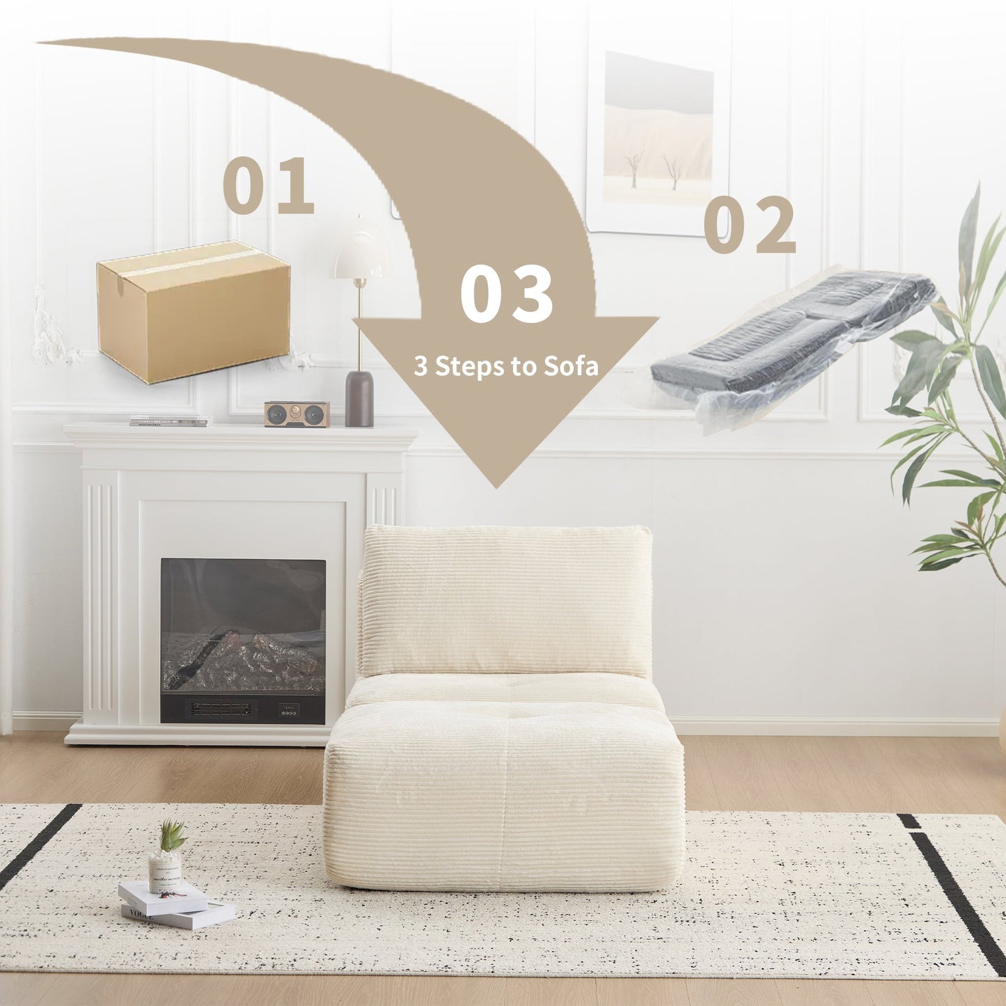 NEW Modern Memory Foam Compressed Sofa,Single Chaise Longue for Living Room,Pet-Friendly Cloud Modular Sectional SofaMovable Ottoman