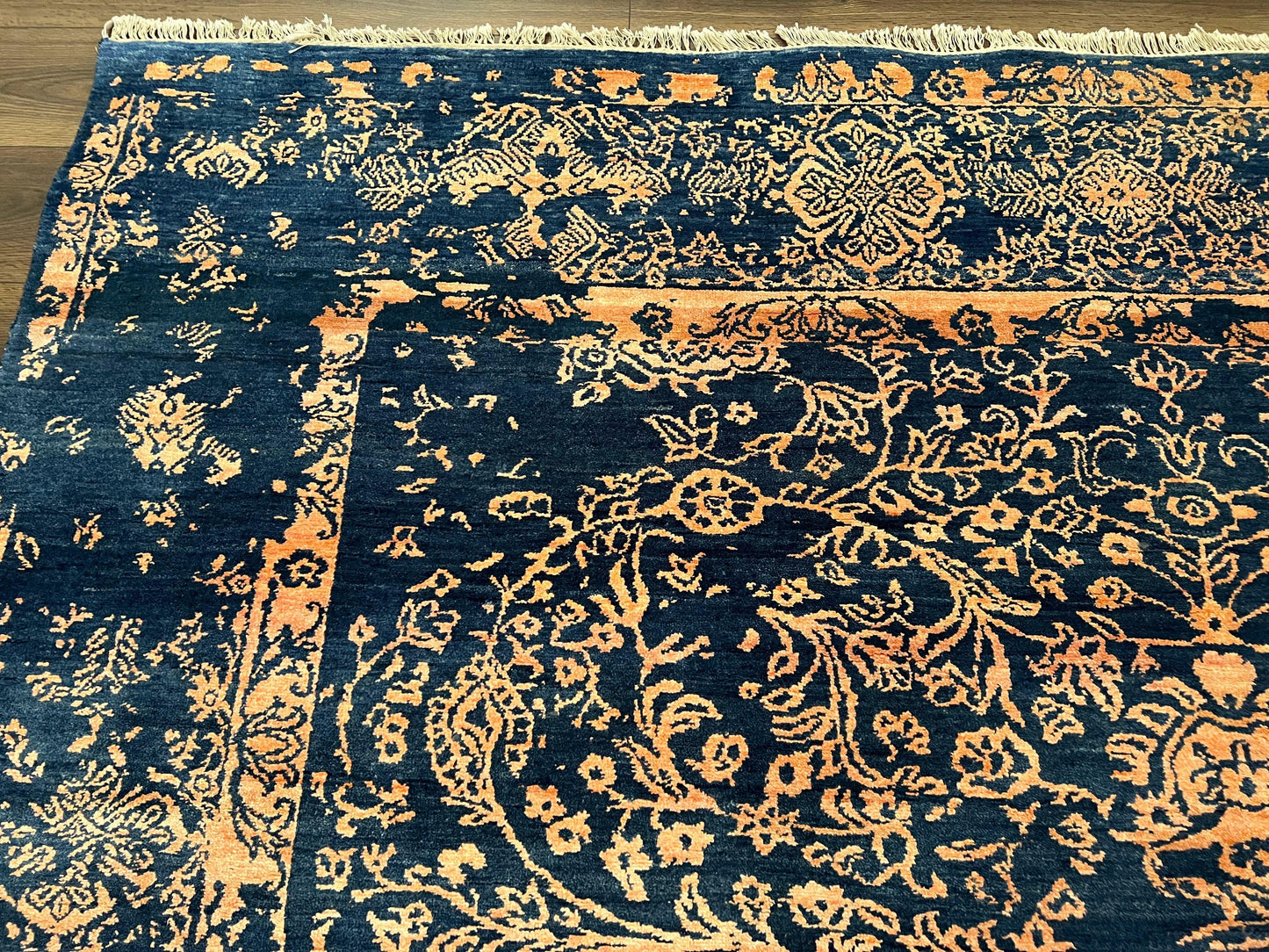 USED Area Rug 8x10 High Quality Handmade Oriental Carpet, Modern Contemporary Rug, Rug for Living Room, Wool Rug, Blue and Gold, Pakistani Rug