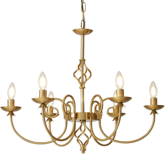 NEW Gold Six Light Chandelier Pendant 26 Inch Dining Light