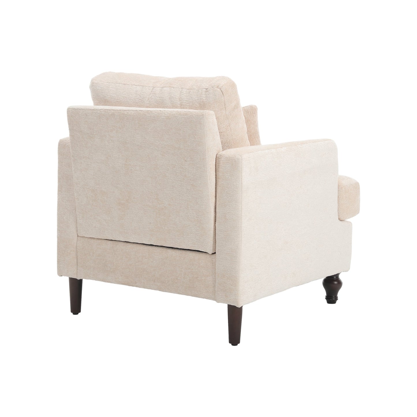 NEW Modern Accent Lounge Chair with Tufted Club Design, Beige Chenille Upholstery, Solid Wood Frame for Living Room and Bedroom