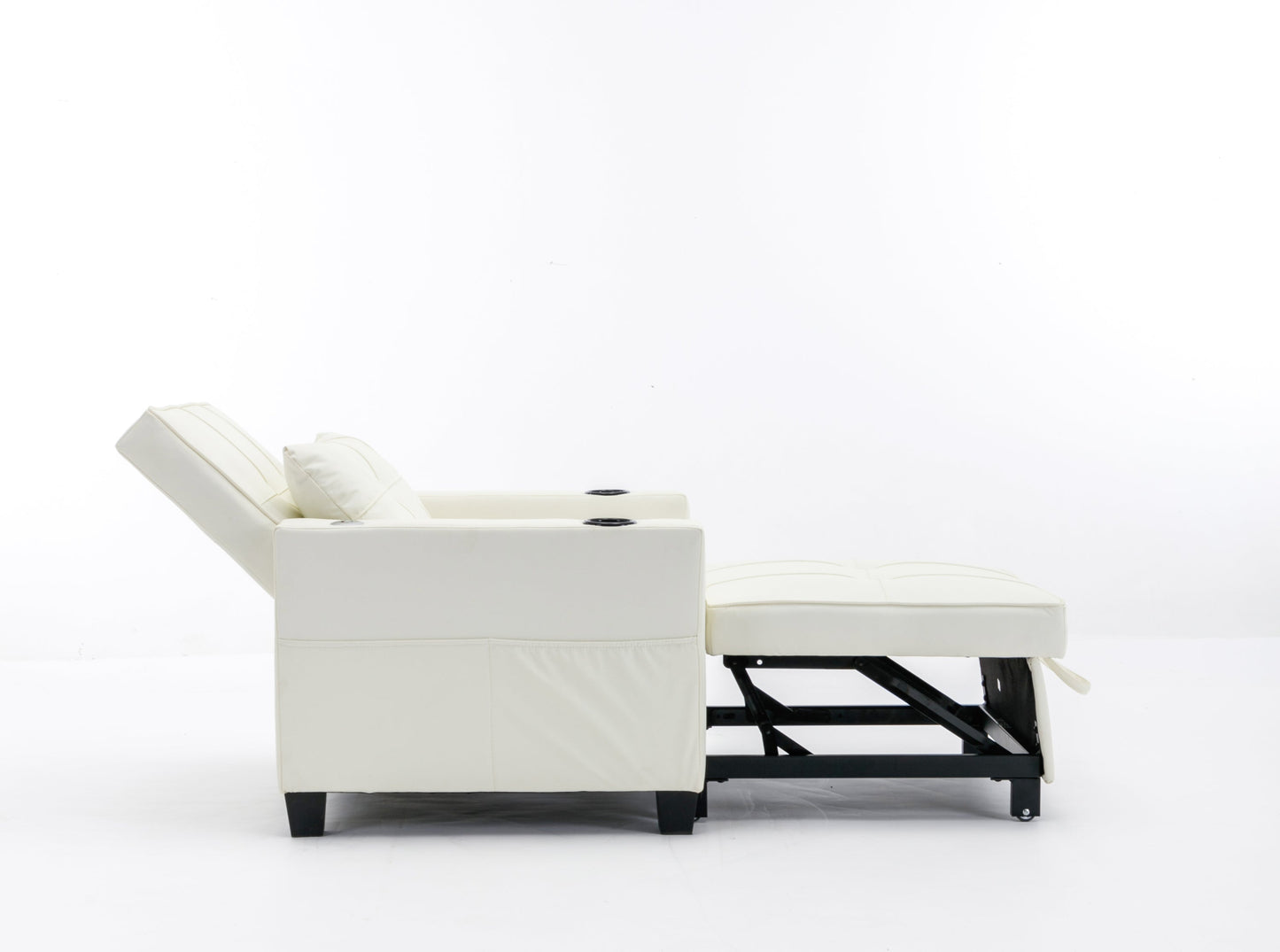 NEW Futon Chair Bed Convertible Chair 3-in-1 Pull Out Sleeper Chair Beds with USB Ports,Wear-resistant and Anti-scratch,  Armchair Bed Sleeper for Living Room (White Leather)