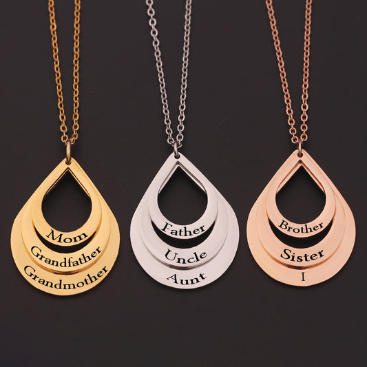 New Customized 3 Water Droplet Engraving Name Stainless Steel Jewelry Pendant Necklaces For Women Personalized Gift